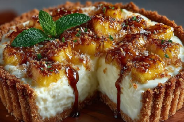 Torta de Coco e Abacaxi Caramelizado