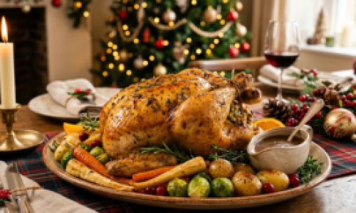 Frango Assado de Natal com Batatas Douradas